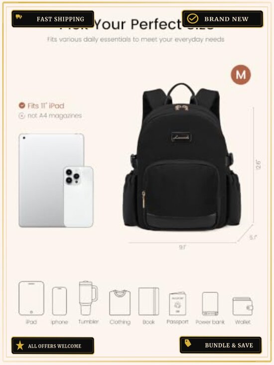 Mini Backpack Purse with Giant Tumbler Holder, Water-Resistant Polyester,